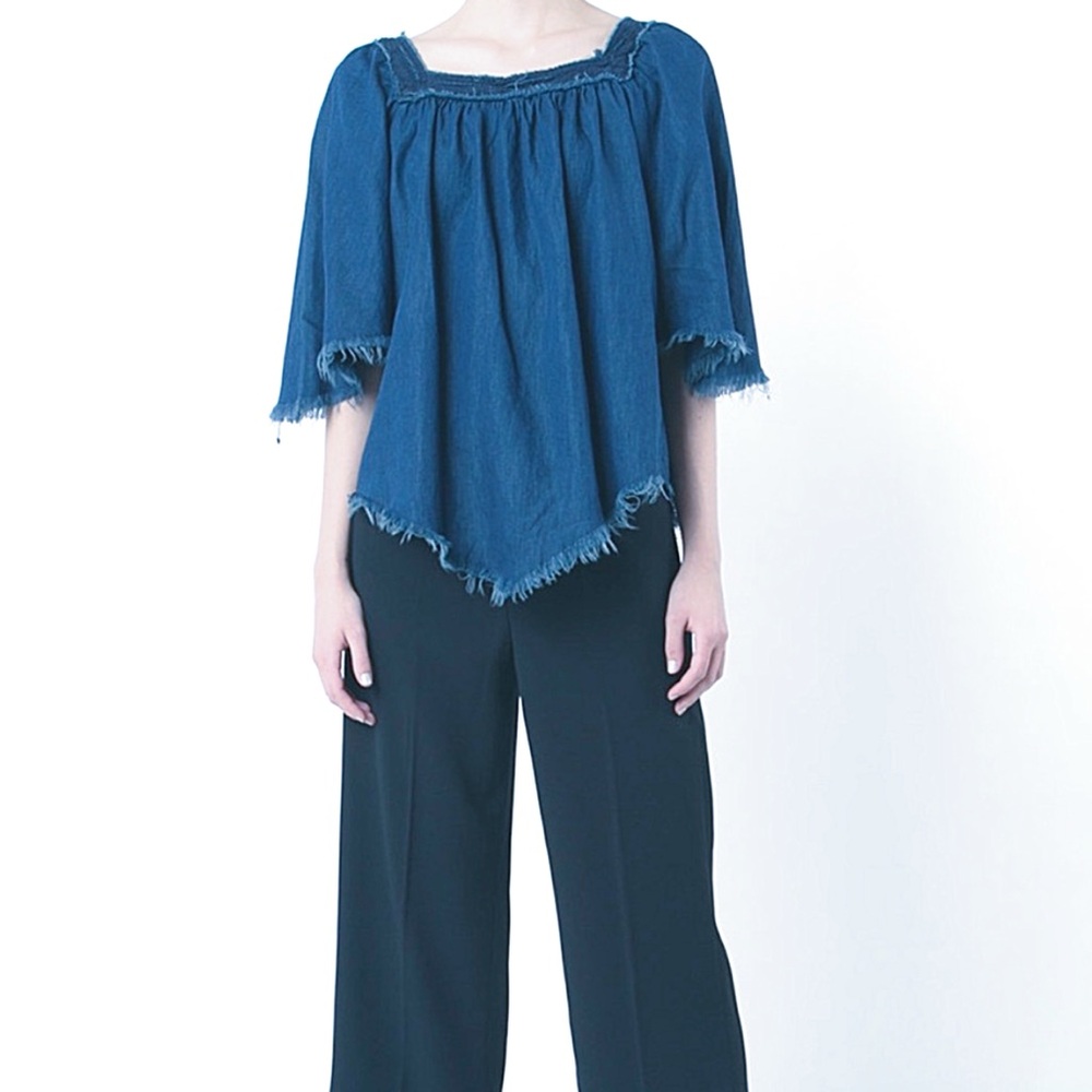 NSF Denim Fringe Blouse